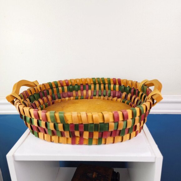 Colorful Woven Oval Basket Handled - Picture 1 of 5